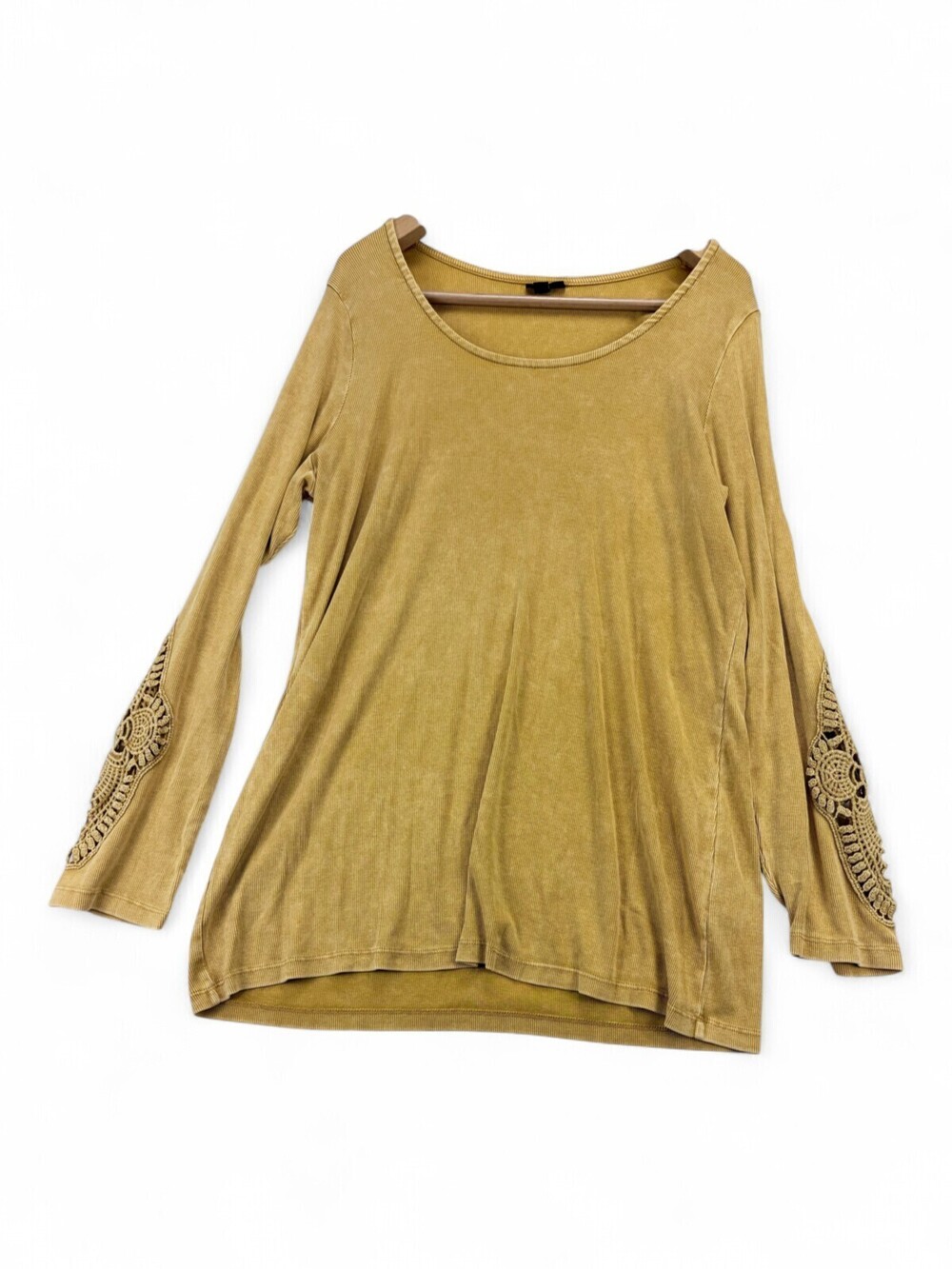 Torrid 3X Mustard Crochet-Sleeve Long Sleeve Top